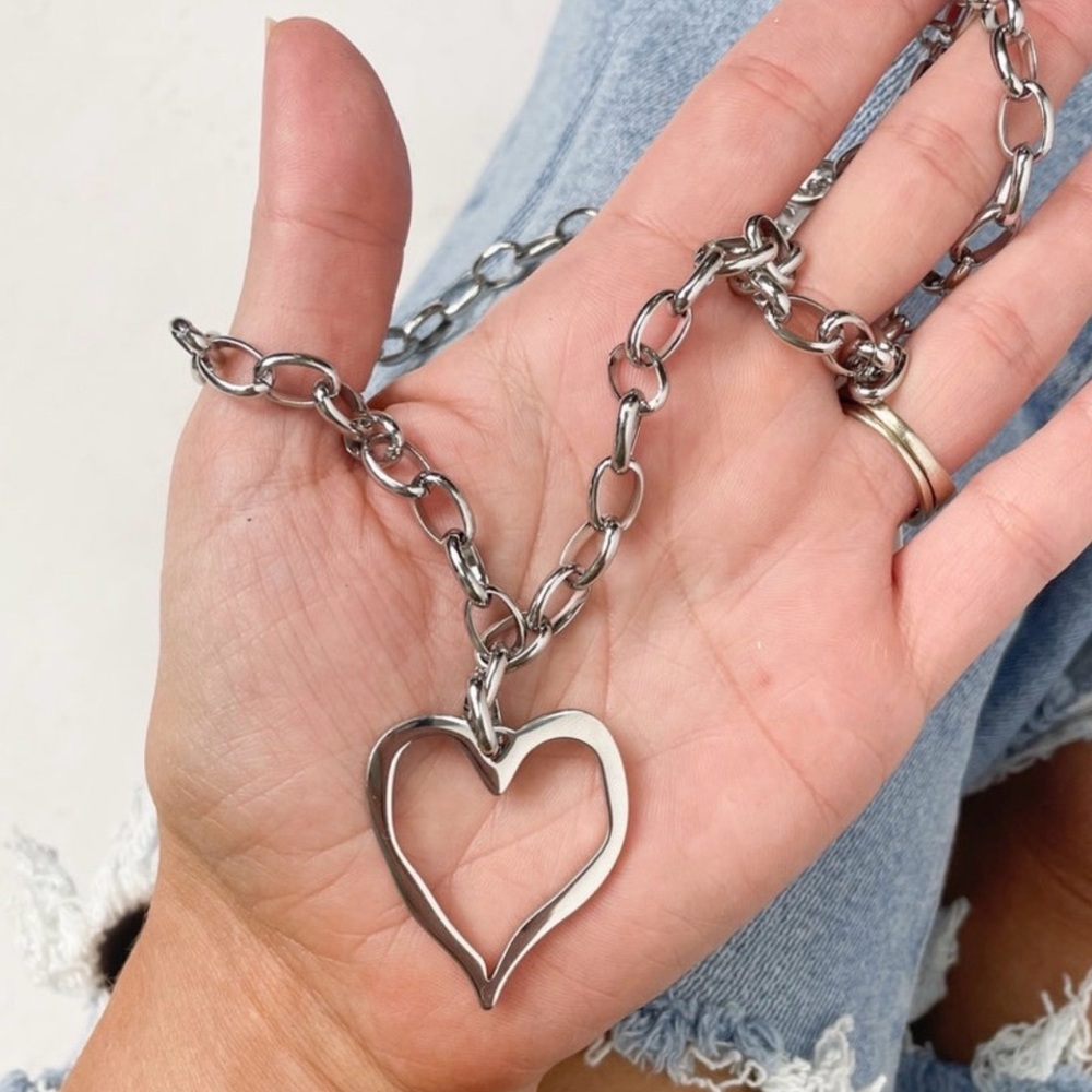 Silver Open Heart Pendant Necklace